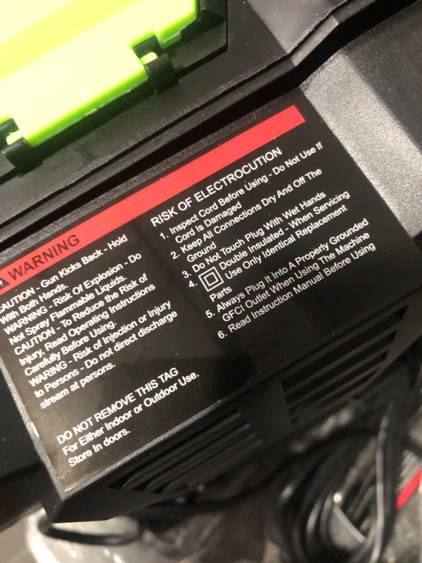 Photo 7 of * item used * damaged * see all images *
PowRyte Electric Pressure Washer, Foam Cannon, 4 Different Pressure Tips 3800 PSI, Green