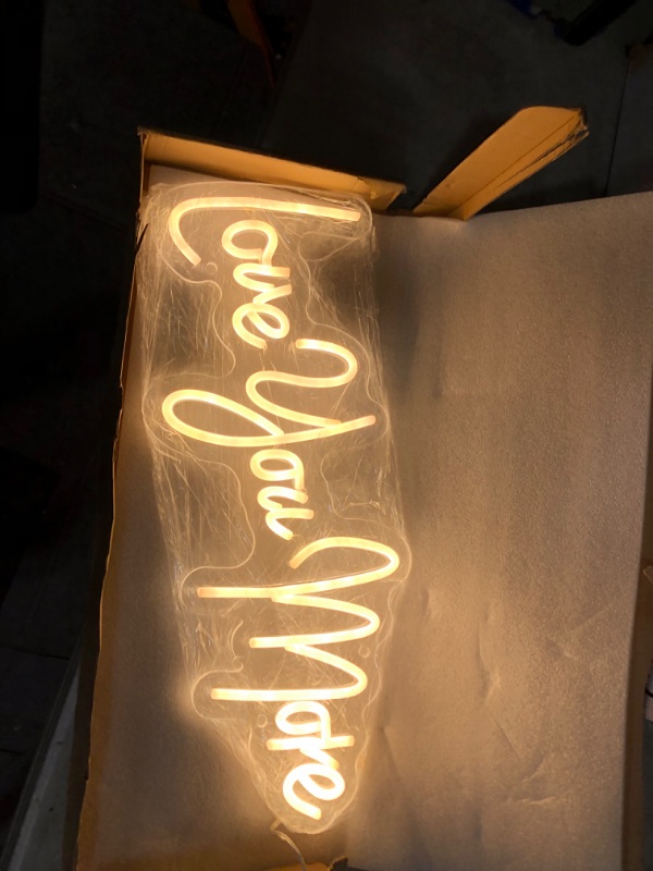 Photo 6 of (DAMAGED AND USED) KUCADE Love You More Neon Signs LED Dimmable Neon Light Wall Decor Light Up Signs for Family Bar Wedding Party Decor Company Logo Business Advertising Signs Birthday Christmas Gift Neon Sign?20x8 in)