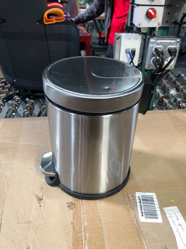 Photo 2 of ***DENTED - SEE PICTURES***
4.5 Liter / 1.2 Gallon Round Bathroom Step Trash Can, Brushed Stainless Steel