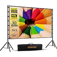 Photo 1 of Projector Screen and Stand,TOWOND 180 inch Outdoor Projection Screen, Portable 16:9 4K HD Rear Front Movie Screen with Carry Bag Wrinkle-Free Design for Theater Backyard Cinema