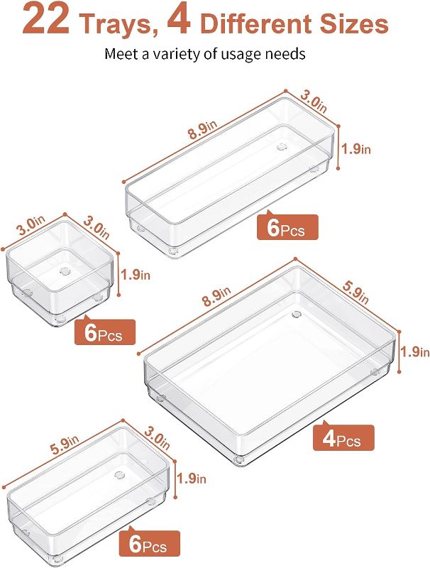 Photo 5 of **SEE NOTES**
SMARTAKE 22-Piece Drawer Organizer with Non-Slip Silicone Pads, 4-Size, Clear