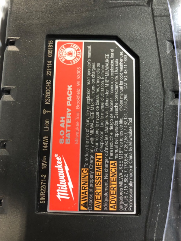 Photo 5 of Milwaukee 48-59-1880 M18 REDLITHIUM HIGH OUTPUT XC 8 Ah Lithium-Ion Battery and M18 /M12 Charger Kit