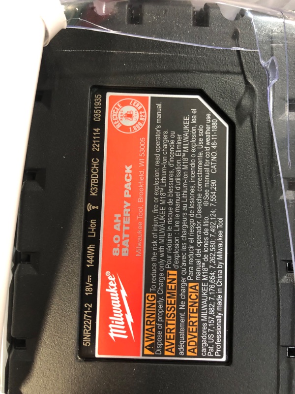 Photo 5 of Milwaukee 48-59-1880 M18 REDLITHIUM HIGH OUTPUT XC 8 Ah Lithium-Ion Battery and M18 /M12 Charger Kit