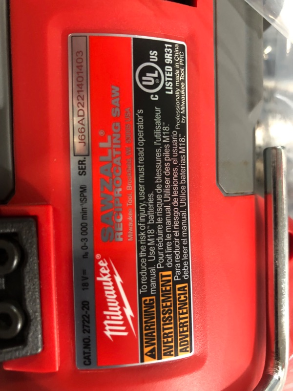 Photo 6 of **NEW**  Milwaukee M18 FUEL 18V Lithium-Ion Brushless Cordless Super SAWZALL Orbital Reciprocating Saw