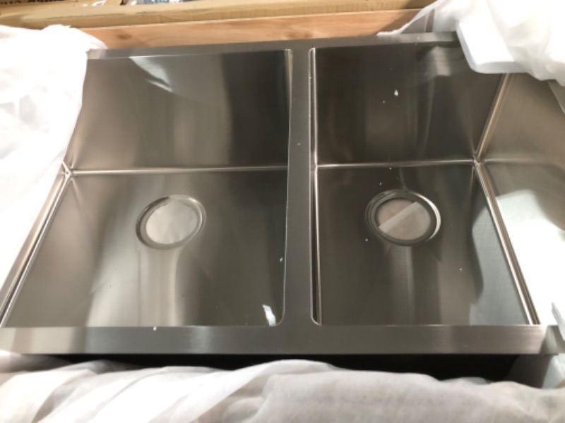 Photo 2 of 32 Inch Undermount Kitchen Sink Double Bowl Stainless Steel-HACHENL 32×19 