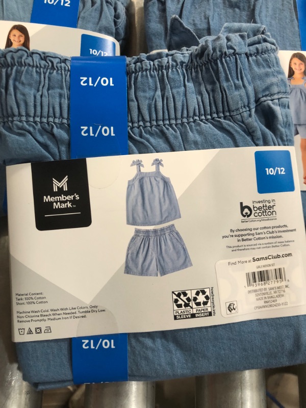 Photo 2 of Member's Mark Girl's 2 Piece Easy Pull On Tank and Short Set, Chambray size 10/12
