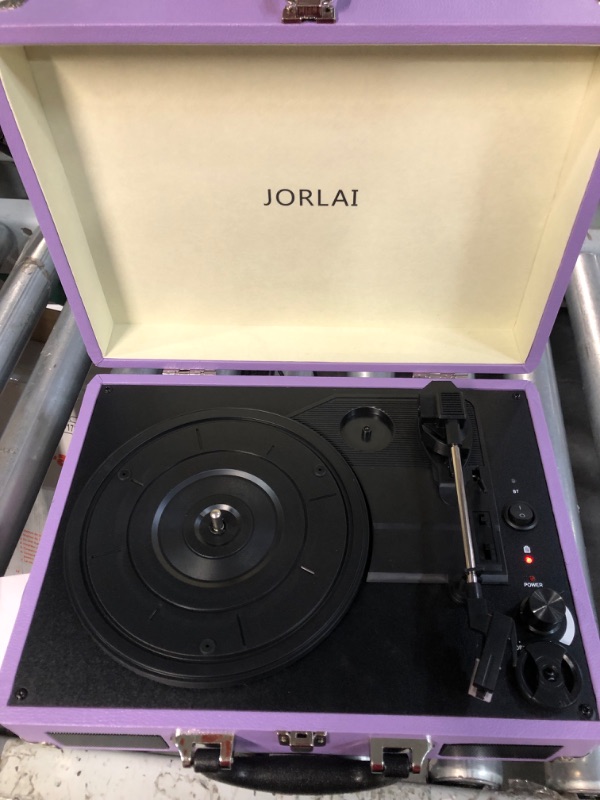 Photo 2 of JORLAI Vintage Record Player Bluetooth Turntable 3-Speed Vinyl Record Players with Built-in Speakers Belt Driven Portable Nostalgic Phonograph (Purple) Purple-2022