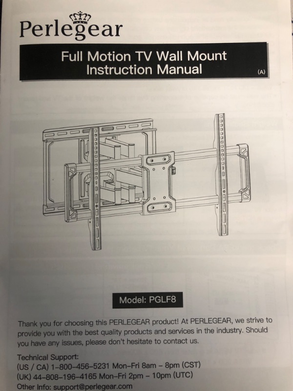 Photo 2 of Perlegear UL Listed Full Motion TV Wall Mount model: PGLF8