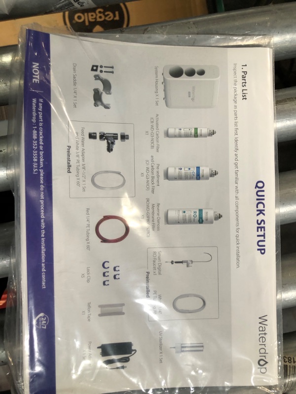 Photo 8 of ***PARTS ONLY***
Waterdrop Reverse Osmosis System, Tankless RO Water Filter System