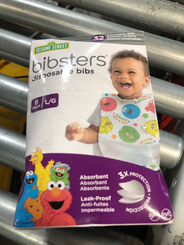 Photo 3 of Bibsters Sesame Street Large Disposable Bibs with Patented Crumb-Catcher, Leakproof Liner, and Reusable Fastener -Age 6 Months and Up 32 count (Pack of 1) - Multicolor