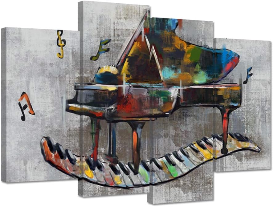 Photo 1 of ** REFERNCE OF THE ITEM**  Zlove 4 Panel Vintage Grey Canvas Wall Art Abstract Colorful Piano Music