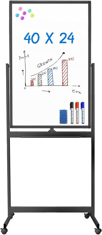 Photo 1 of *MAJOR DAMAGE SEE NOTES*
Magnetic Mobile White Board, 40 x 24 Double Sided Dry Erase Board 
