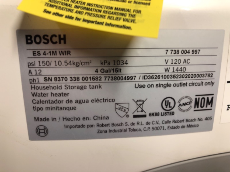 Photo 2 of ***RUSTED - SCUFFED - DIRTY - SEE NOTES***
Bosch Electric Mini-Tank Water Heater Tronic 3000 T 4-Gallon (ES4)