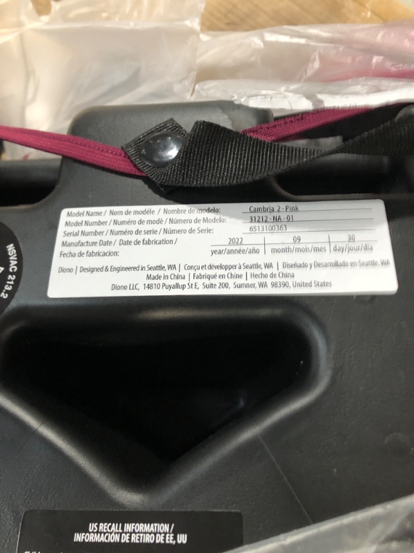 Photo 4 of *USED* Diono Cambria 2 XL, Dual Latch Connectors, 2-in-1 Belt Positioning Booster Seat, High-Back to Backless Booster with Space and Room to Grow, 8 Years 1 Booster Seat, Pink 2020 Pink