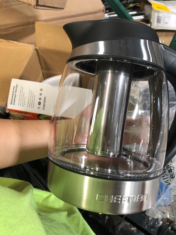 Photo 1 of Chefman Electric Kettle w/Temperature Control, Removable Tea Infuser, 5 Presets LED Indicator Lights, 360° Swivel Base, BPA Free, Stainless Steel, 1.8 Liters Temperature Control Stainless