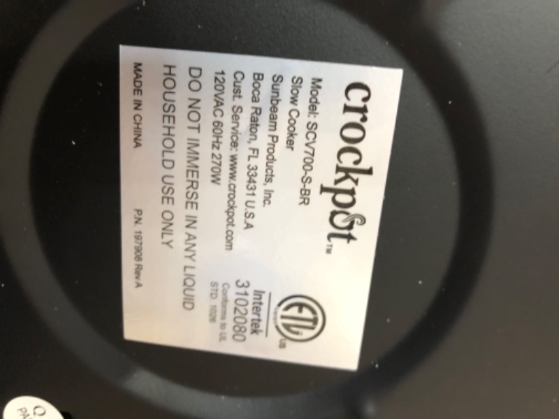 Photo 4 of **PARTS ONLY-SEE NOTES**
Crock-Pot 7qt Manual Slow Cooker - Silver SCV700-SS