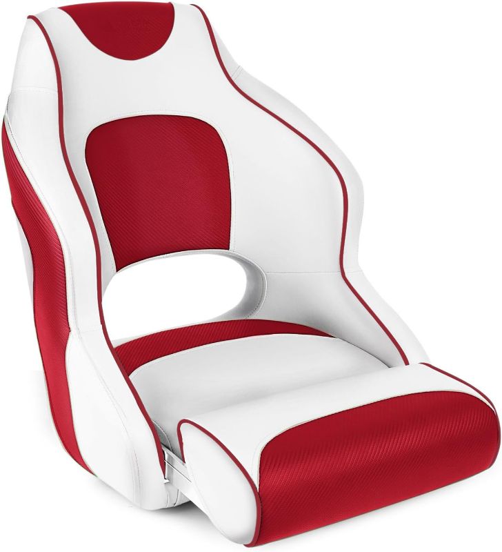 Photo 1 of **NEW OPEN FOR INSPECTION**
Leader Accessories Two Tone Captains Bucket Seat Boat Seat Premium Sports Flip Up Boat Seat(White/Red,Red Piping)
