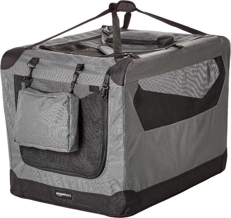 Photo 1 of *MAJOR DAMAGE*
Amazon Basics Folding Portable Soft Pet Dog Crate Carrier Kennel (21 x 21 x 30 Inches), GREY