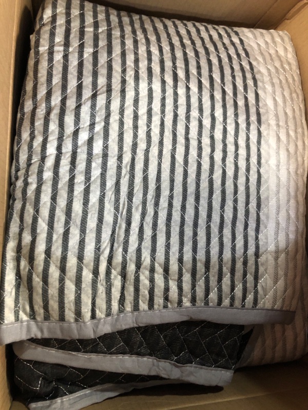 Photo 2 of **HAS BEEN USED**
FlySheep Boho Striped Quilt Set Full Queen Size, 3 Pcs Grey and White Reversible Bedspread