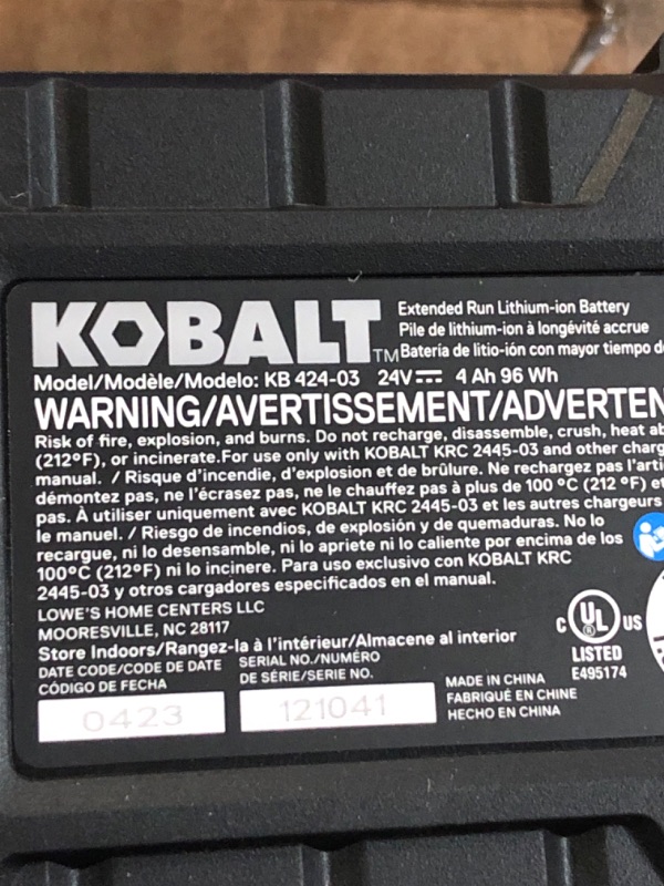Photo 1 of Kobalt 24-Volt Max 2-Pack 4 Amp-Hour Lithium Power Tool Battery Kit (Charger Included)