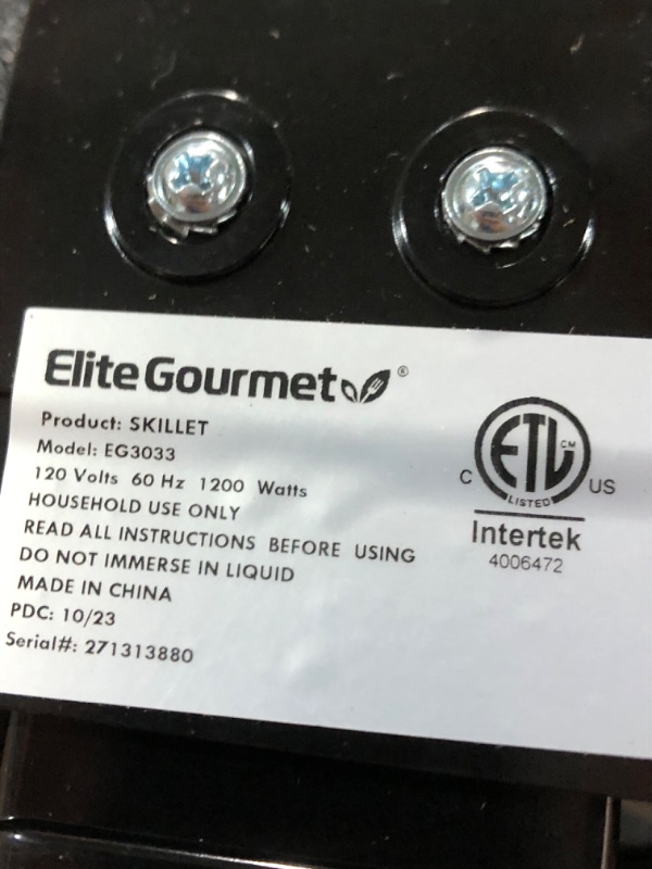 Photo 5 of **LOOKS NEW- TURNS ON- LID HANDLE CAME OFF**
Elite Gourmet EG3033 12"x12"x2.35” Healthy Ceramic with Titanium Coated Scratch Resistant Electric Skillet, Dark Grey, 6 Quart