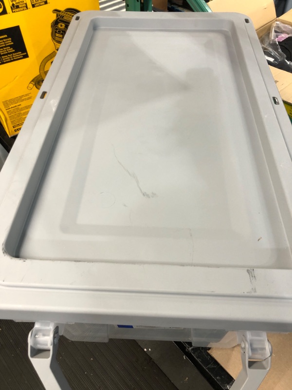 Photo 3 of **HAS BEEN USED**
Project Source Large 40-Gallons (160-Quart) Clear Heavy Duty Rolling Tote with Standard Snap Lid
