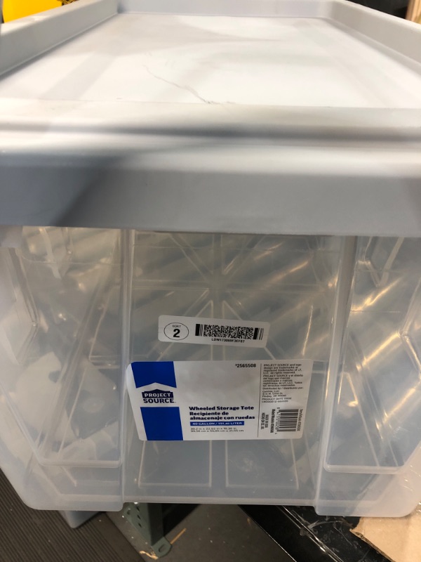 Photo 2 of **HAS BEEN USED**
Project Source Large 40-Gallons (160-Quart) Clear Heavy Duty Rolling Tote with Standard Snap Lid
