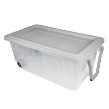 Photo 1 of **HAS BEEN USED**
Project Source Large 40-Gallons (160-Quart) Clear Heavy Duty Rolling Tote with Standard Snap Lid
