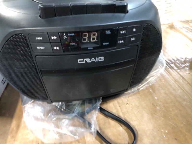 Photo 3 of Craig CD6951 Portable Top-Loading CD Boombox with AM/FM Stereo Radio and Cassette Player/Recorder in Black | 6 Key Cassette Player/Recorder | LED Display |