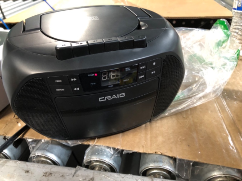 Photo 2 of Craig CD6951 Portable Top-Loading CD Boombox with AM/FM Stereo Radio and Cassette Player/Recorder in Black | 6 Key Cassette Player/Recorder | LED Display |