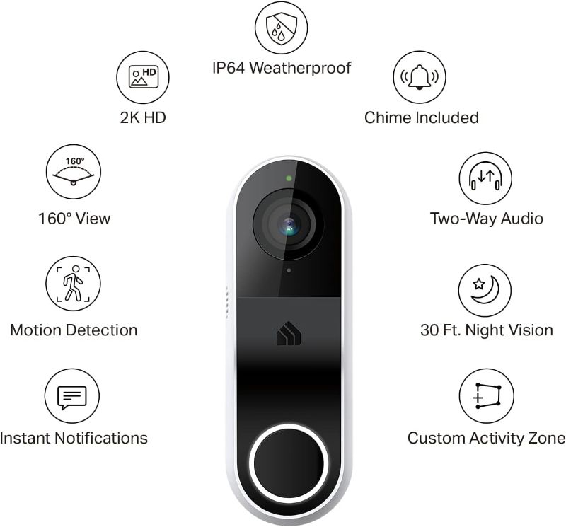 Photo 1 of *CAMERA ONLY*Kasa Smart Video Doorbell Camera Hardwired w/ Chime, 2K Resolution, Always-on Power, Night Vision (KD110)