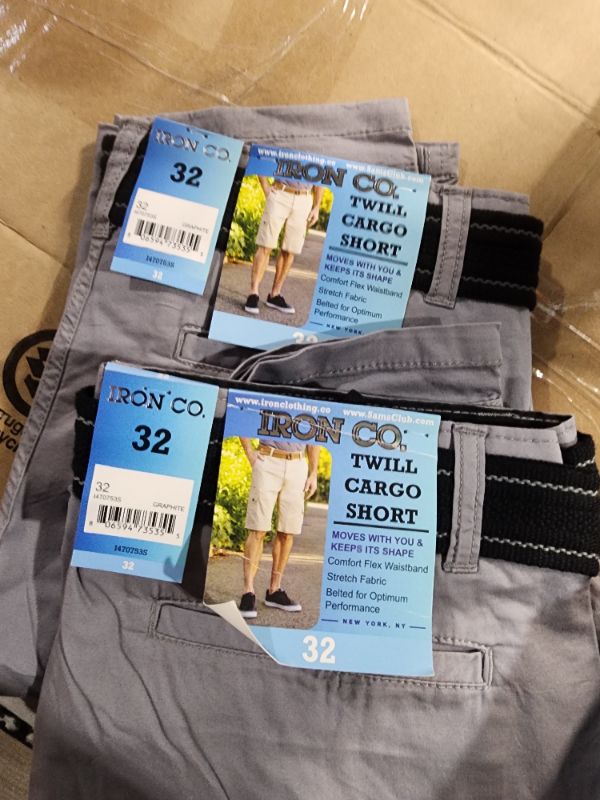 Photo 1 of **2-PAIRS** IRON CLOTHING Men's Stretch Twill Multi Pocket Cargo Short, Graphite 32