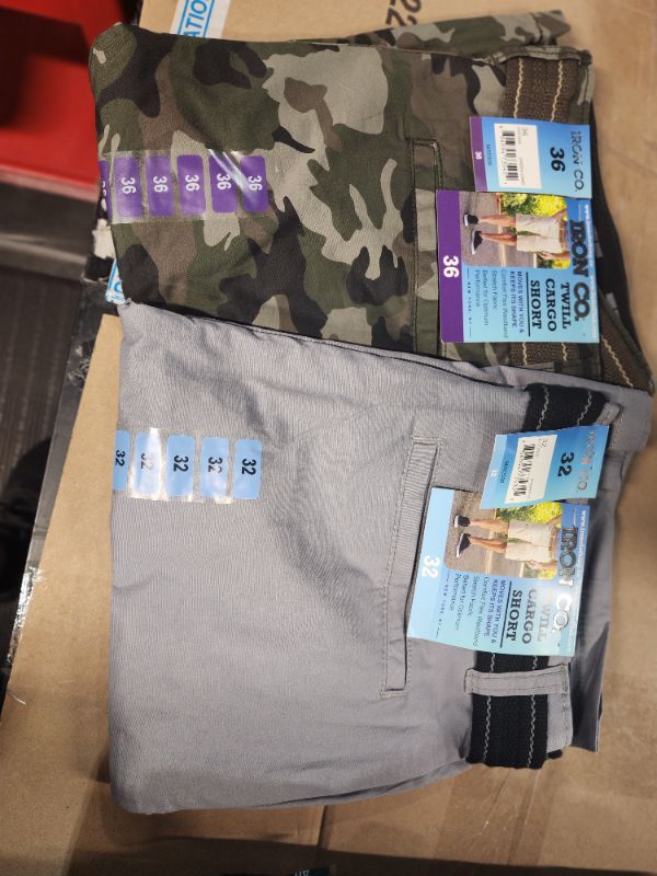 Photo 3 of **2-PAIRS** IRON CLOTHING Men's Stretch Twill Multi Pocket Cargo Short, Graphite 32 AND Camo 36