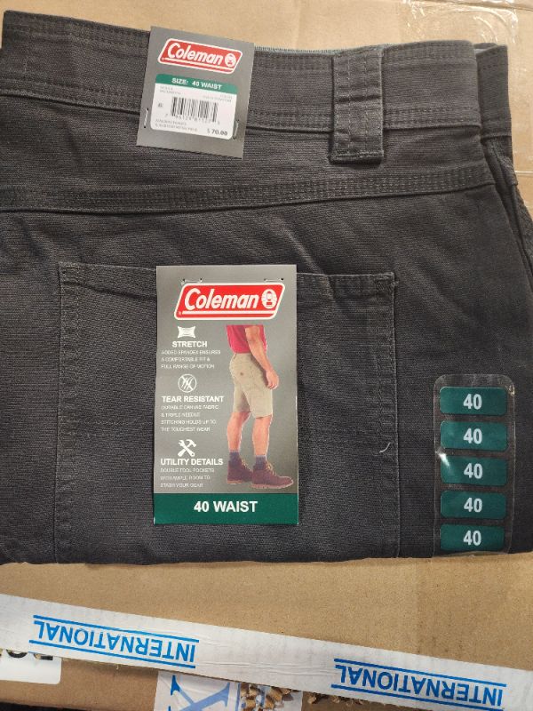 Photo 2 of **2-PAIRS** Coleman Men's Relaxed Fit Tear Resistant Stretch Utility Shorts SIZE 40, CHARCOAL COLOR