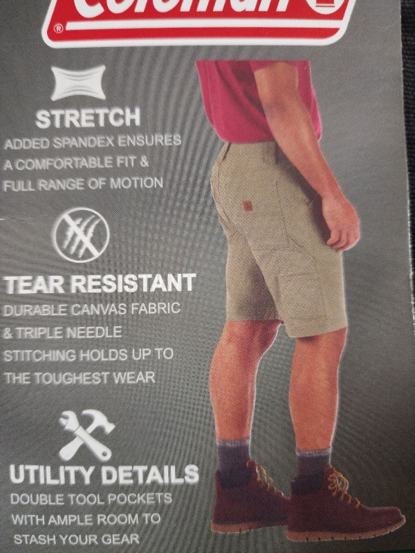 Photo 1 of **2-PAIRS** Coleman Men's Relaxed Fit Tear Resistant Stretch Utility Shorts SIZE 40 AND SIZE 36, CHARCOAL COLOR 