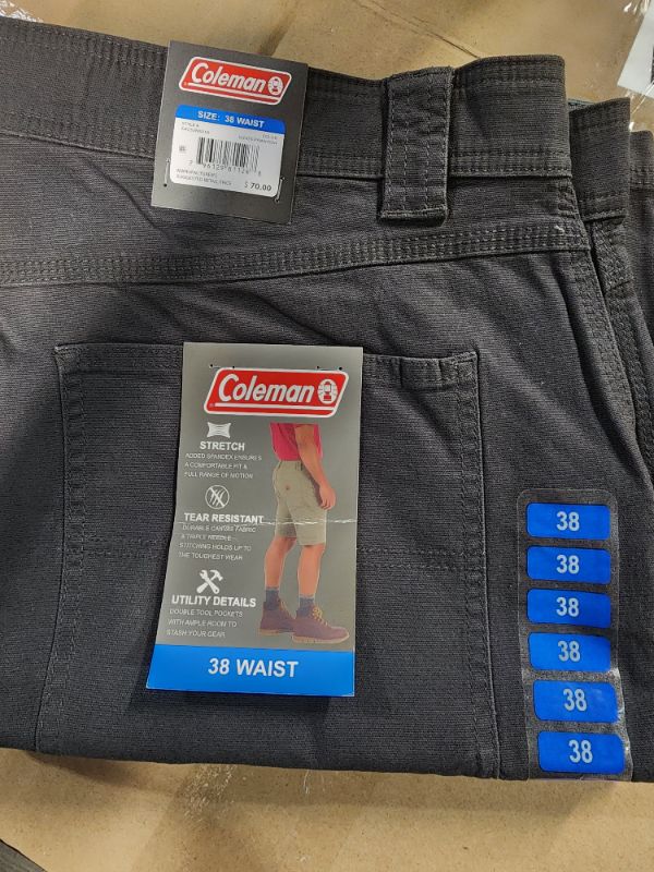 Photo 2 of **2-PAIRS** Coleman Men's Relaxed Fit Tear Resistant Stretch Utility Shorts SIZE 38, CHARCOAL COLOR