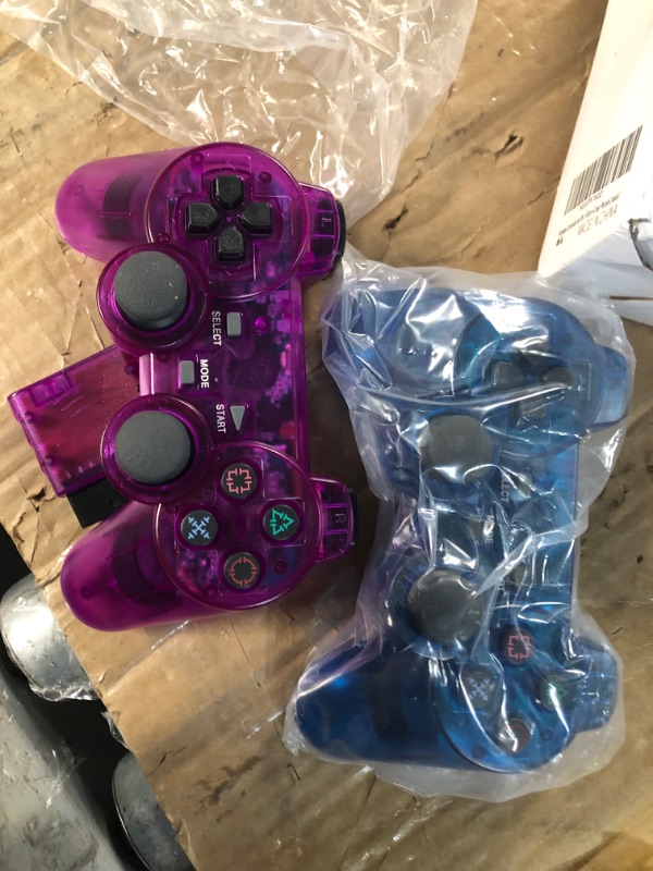 Photo 2 of Wireless Controller for PS2,Built-in Dual Vibration 2.4G Gamepad Joystick Compatible for Playstation 2,with Wireless Receivers (Clear Blue and Clear Purple) 2PACK Clear Blue and Clear Purple