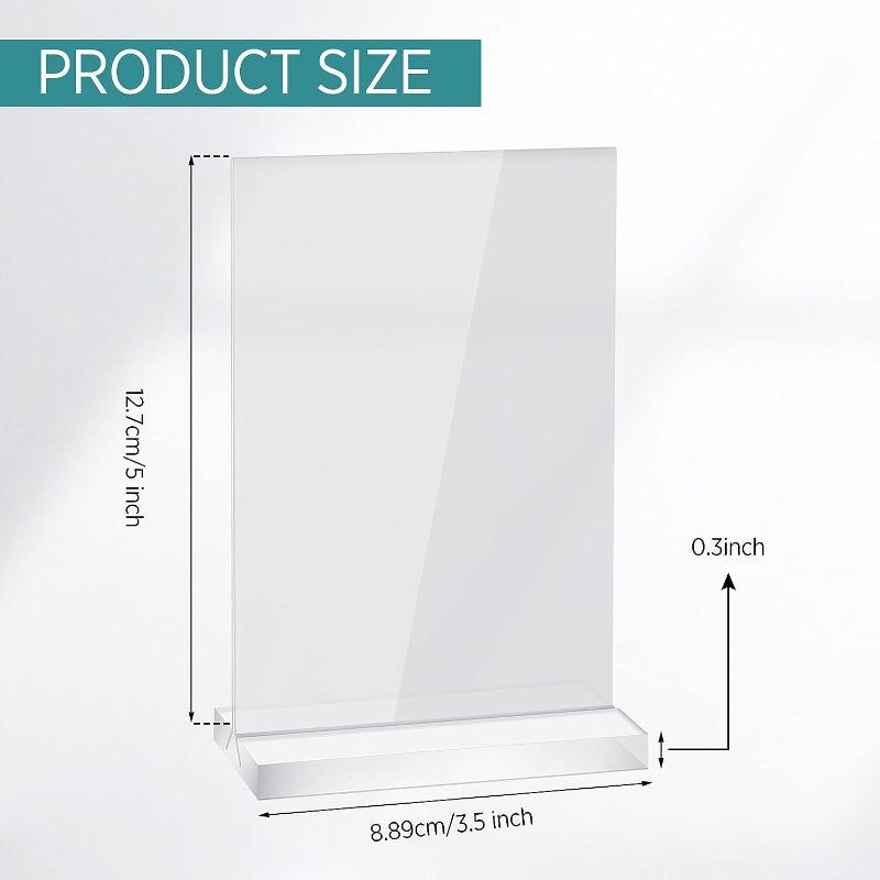 Photo 1 of 5 Pcs Acrylic Sign Holder T Shaped Photo Frame Double Side Horizontal Picture Frames Plastic Display Sign Holder Suitable for Wedding Home Office Decor (2.5 x 3.5 Inch)