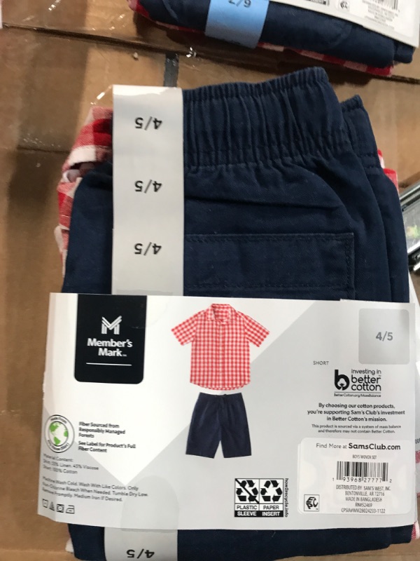 Photo 4 of Member's Mark Boy's 2 Piece Button Short Sleeve Shirt Drawstring Short Set- SET OF 2 -SIZES 4/5