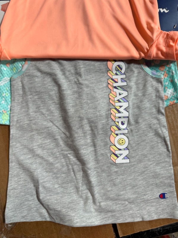 Photo 1 of Champion Girl S 3 Piece Polyester Tee Cotton Tank & Short Set (Macaron Coral/Oxford Heather/Aruba Blue 18M)