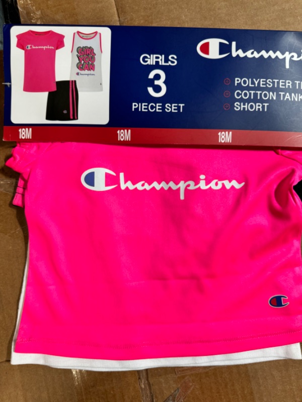 Photo 1 of Champion Girl S 3 Piece Polyester Tee Cotton Tank & Short Set (Knockout Pink/White/Black 18M)