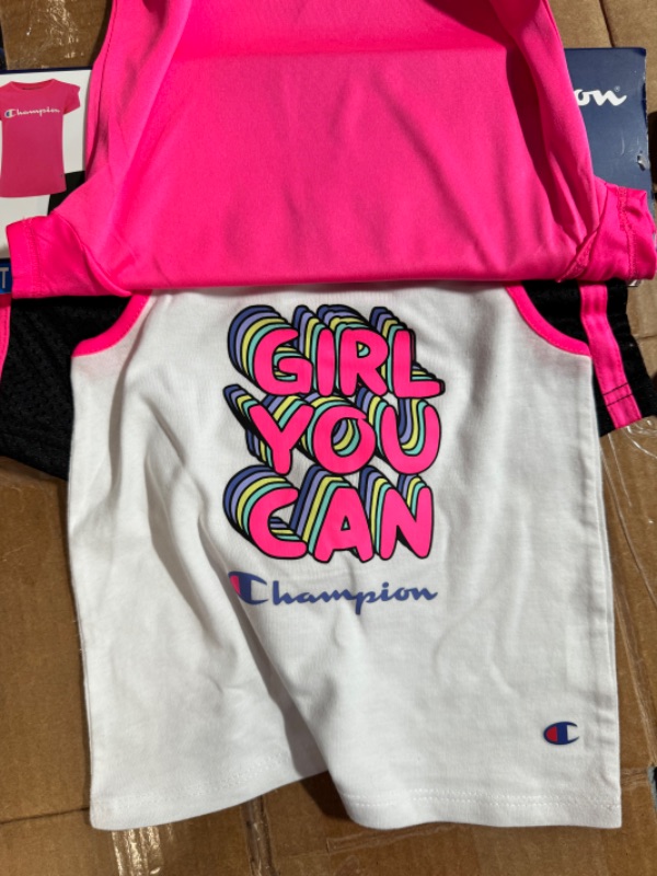 Photo 3 of SMALL (USED) Champion Girl S 3 Piece Polyester Tee Cotton Tank & Short Set (Knockout Pink/White/Black 2T)