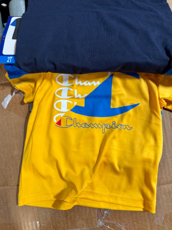 Photo 3 of Champion Little Boy S 3 Piece 2 Short Sleeve Tops & Shorts Active Set (Navy/Blue/Gold 2T)