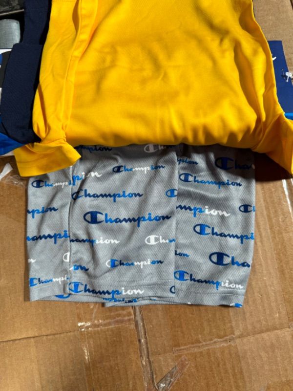 Photo 4 of Champion Little Boy S 3 Piece 2 Short Sleeve Tops & Shorts Active Set (Navy/Blue/Gold 2T)