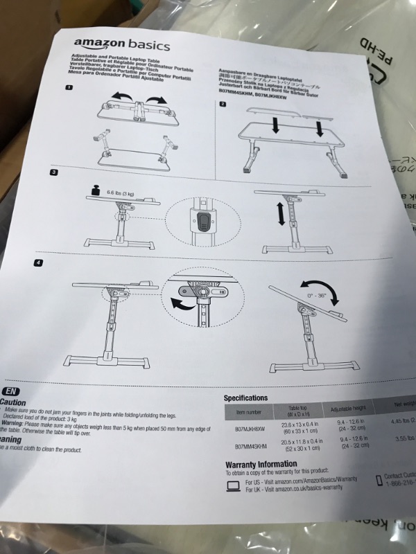 Photo 4 of Amazon Basics Adjustable Tray Table Lap Desk Fits up to 17-Inch Laptop, Medium, 12"x20"
