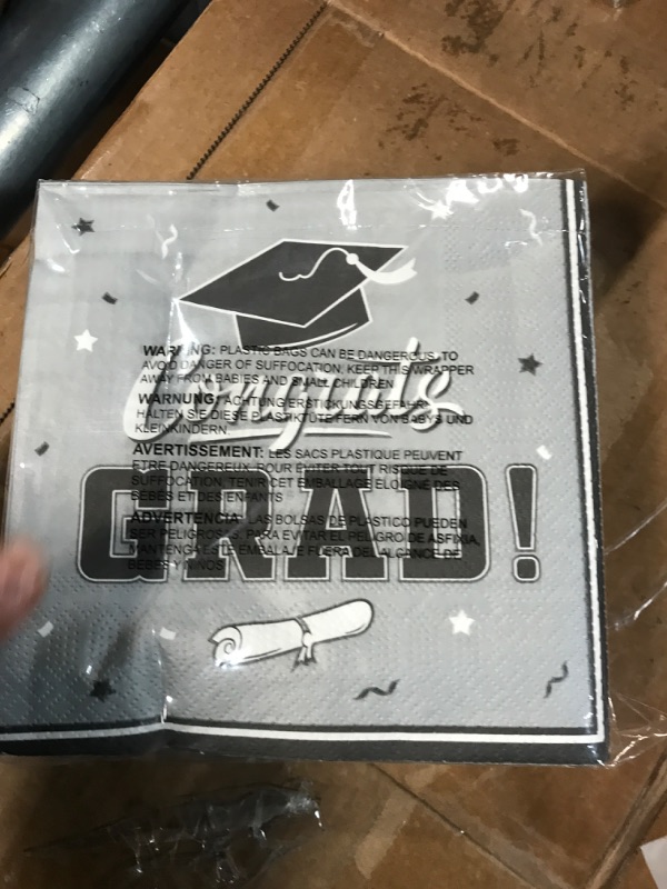 Photo 2 of Gatherfun Graduation Party Disposable Napkins Paper Napkins 3-Ply 50 Pack Silver Gray- PACK OF 2 