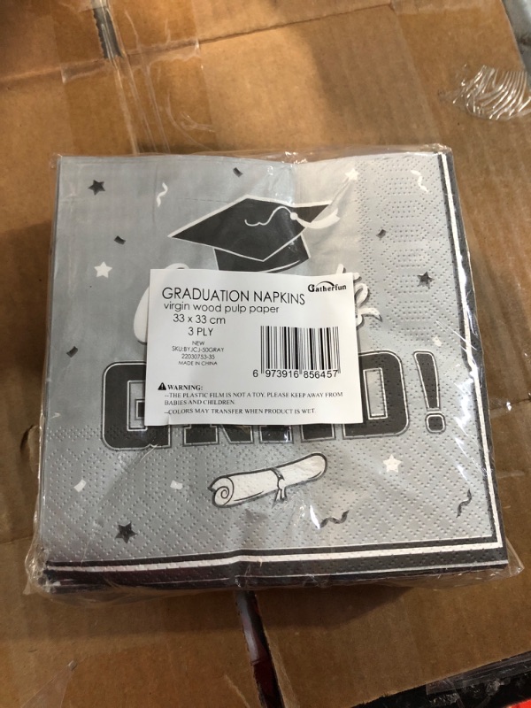 Photo 1 of Gatherfun Graduation Party Disposable Napkins Paper Napkins 3-Ply 50 Pack Silver Gray- PACK OF 2 
