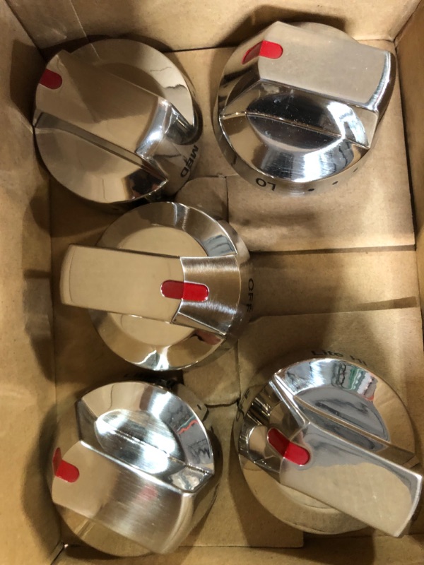 Photo 1 of [Upgraded] DG64-00473A Top Burner Control Dial Knob Range Oven Replacement Stainless Steel (5pcs) White