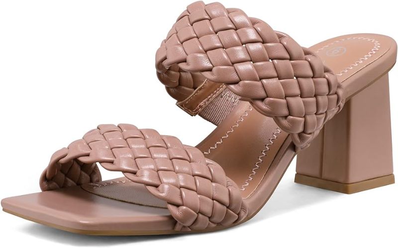 Photo 1 of mysoft Women's Braided Heeled Sandals Strappy Square Open Toe Slip On Mules Chunky Block Heels 13 BLUSH