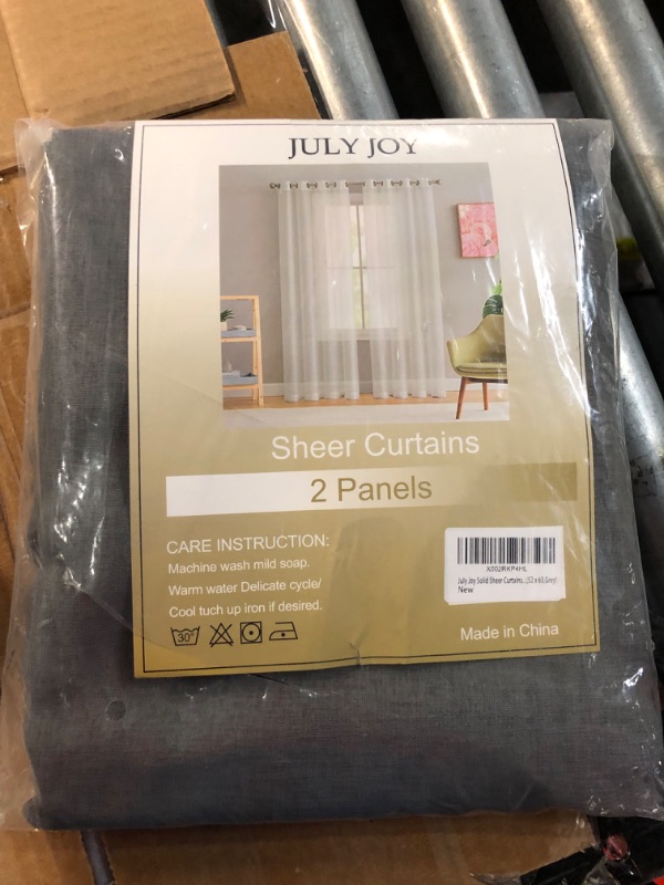 Photo 2 of **NEW, OPENED FOR INSPECTION**
July Joy Semi Linen Look Sheer Curtains Set of 2 Panels (52 x 63 inch, Grey) 